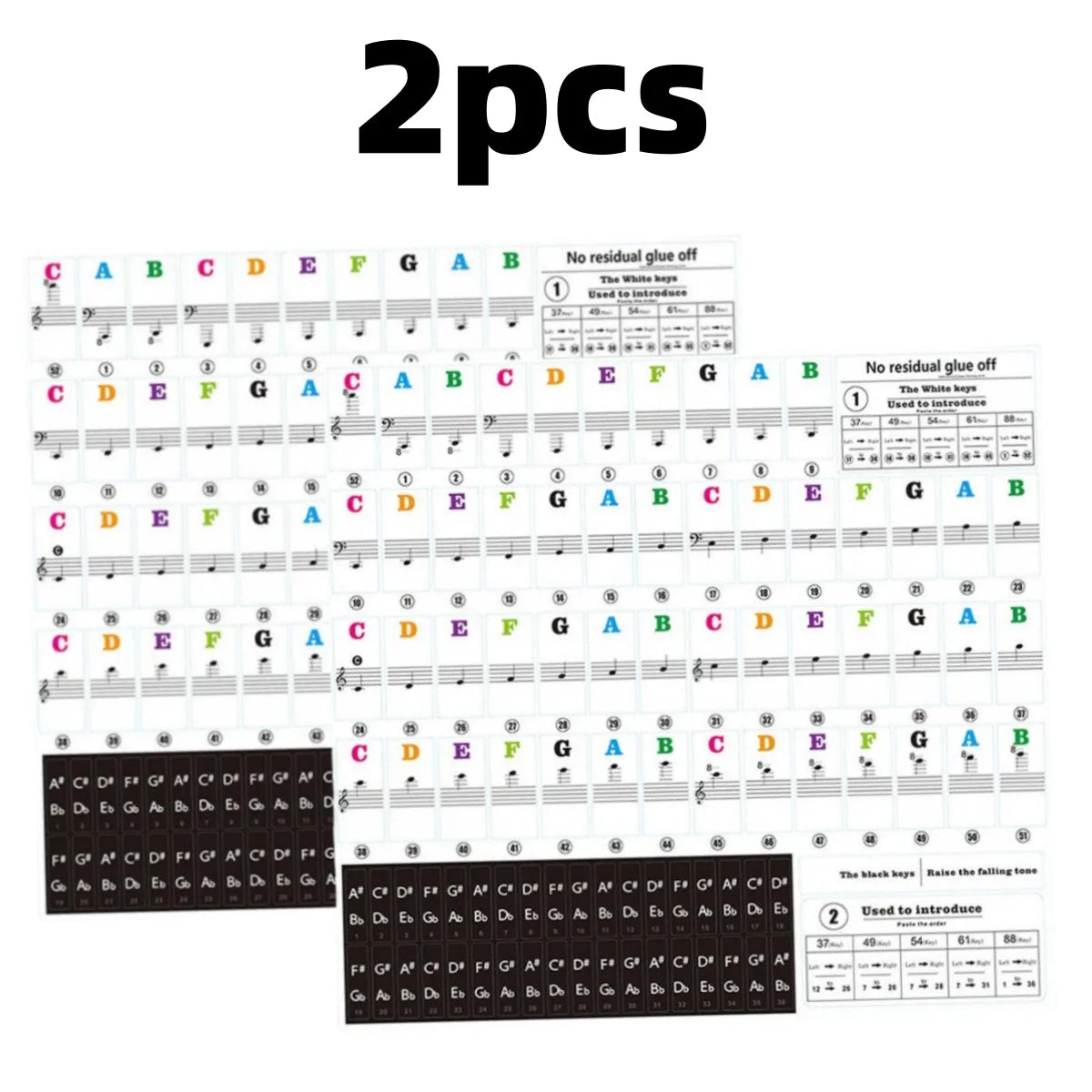 Miwayer Piano Key Stickers 37 To 88 Keys &ndash; Removable Labels 2Pcs