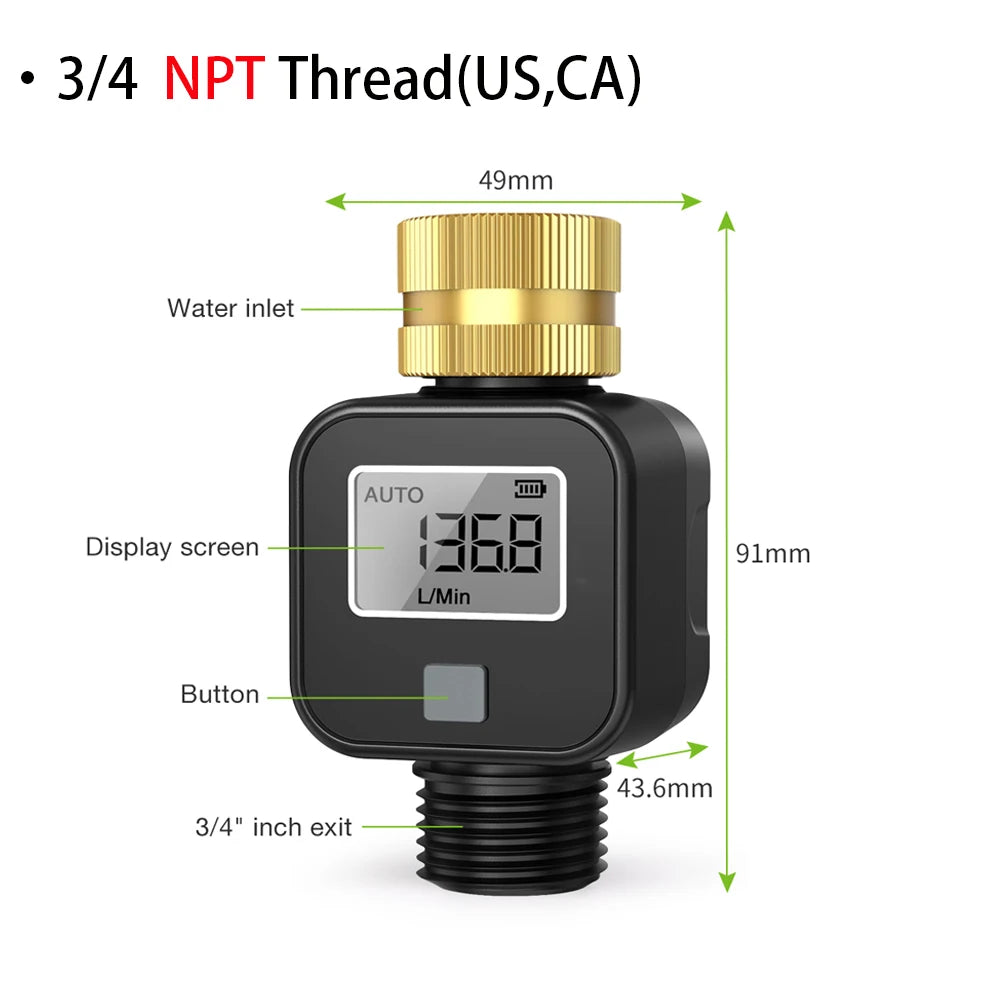 SGS05 LCD Digital Water Flow Meter &ndash; High Accuracy IPX5 US version (Brass)