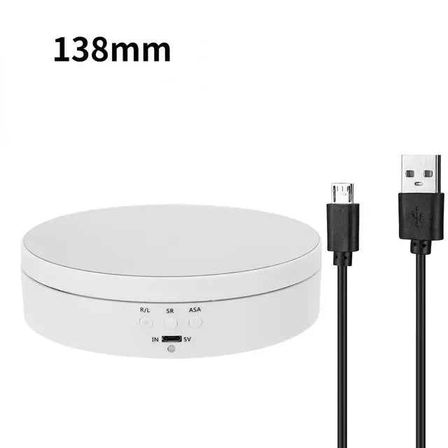 360 Degree Electric Rotating Turntable &ndash; Rechargeable, Smooth &amp; Quiet Display Stand 138MM White