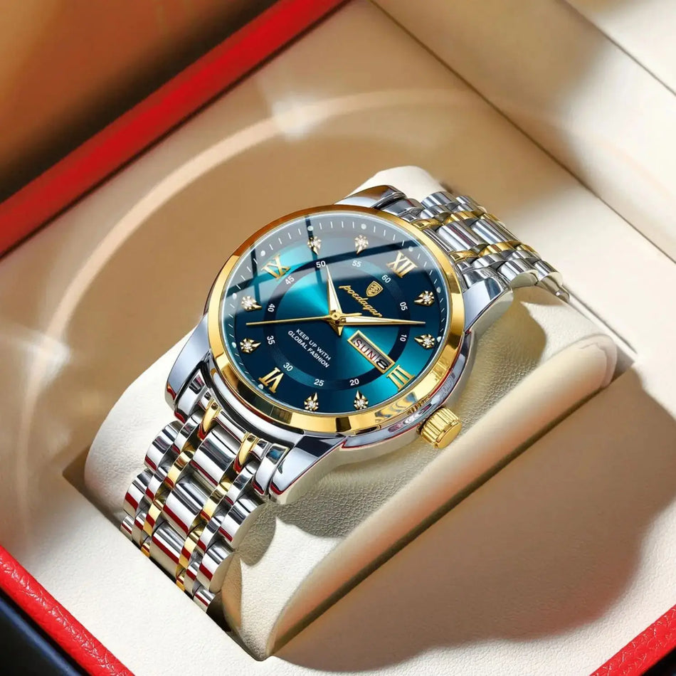Luxury Stainless Steel Men's Watch With Date, Luminous Dial, Waterproof Quartz