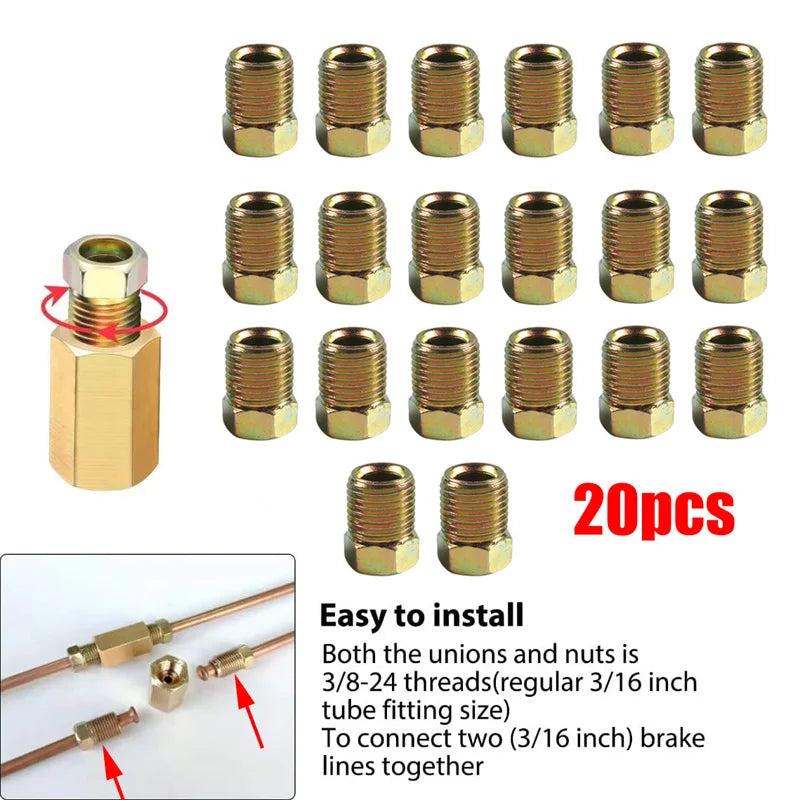 Kit de raccord de ligne de frein pour tubes de 3/16 et 4,5 mm, finition zinc écrous femelles