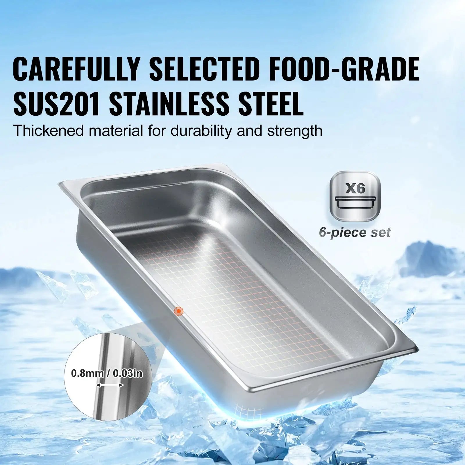 6 Pack Deep Buffet Chafing Dishes Stainless Pan