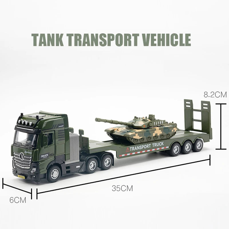 1/50 Scale Diecast Engineering Vehicle Model Set - Excavator &amp; Transporter Trailer tank