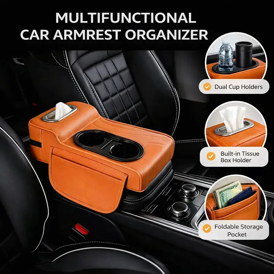 Car Center Console Armrest Box Storage Organizer With Dual Cup Holder