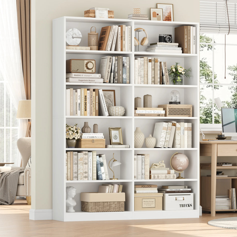 Getone Tall Wooden Bookcase 12 Shelves for Living Room