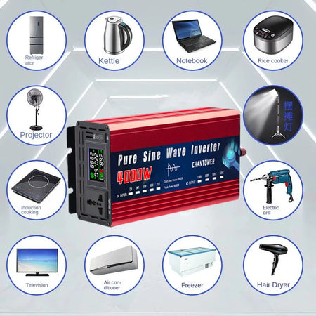 CHANTOWER Pure Sine Wave Inverter - 12V/24V DC to AC, 2000W-5000W