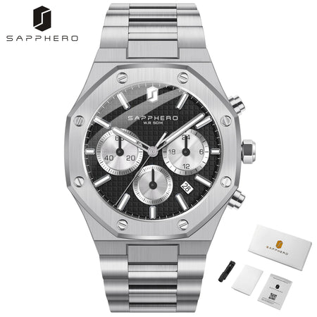 SAPPHERO Men's Watch &ndash; Waterproof Chronograph With Date Silver-black