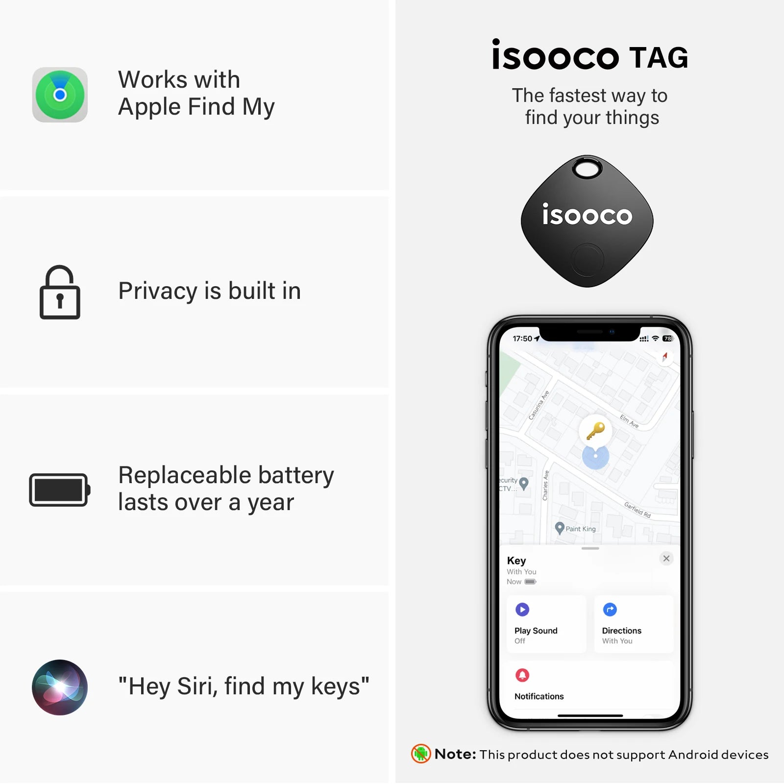 isooco Mini Bluetooth Tracker - Smart Keychain Locator for iOS
