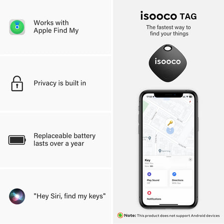 isooco Mini Bluetooth Tracker - Smart Keychain Locator for iOS