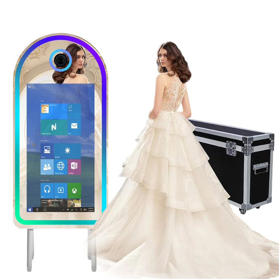Pārnēsājamā burvju spoguļa foto kabīne 32 collu skārienekrāns LED