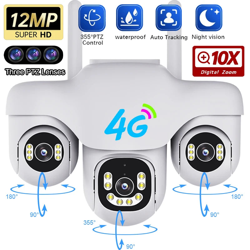 12MP Triple Lens PTZ 4G Security Camera