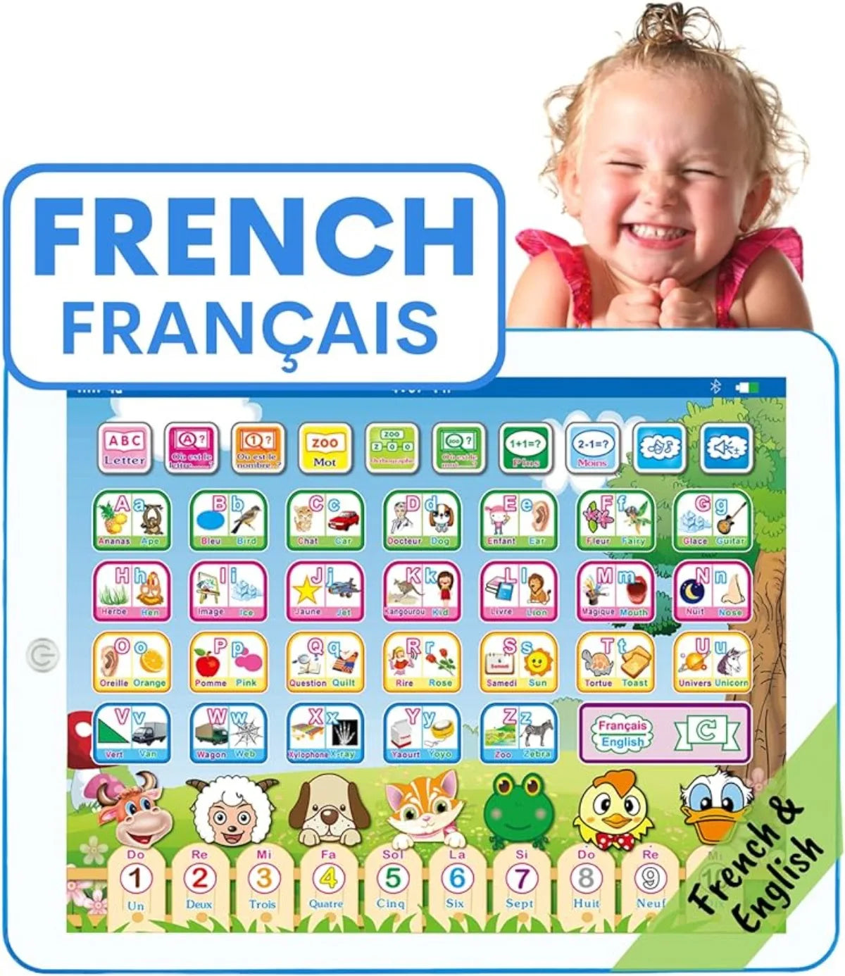 Bilingual French-English Educational Learning Tablet | Interactive Kids' Toy for Alphabets, Numbers, and Spelling