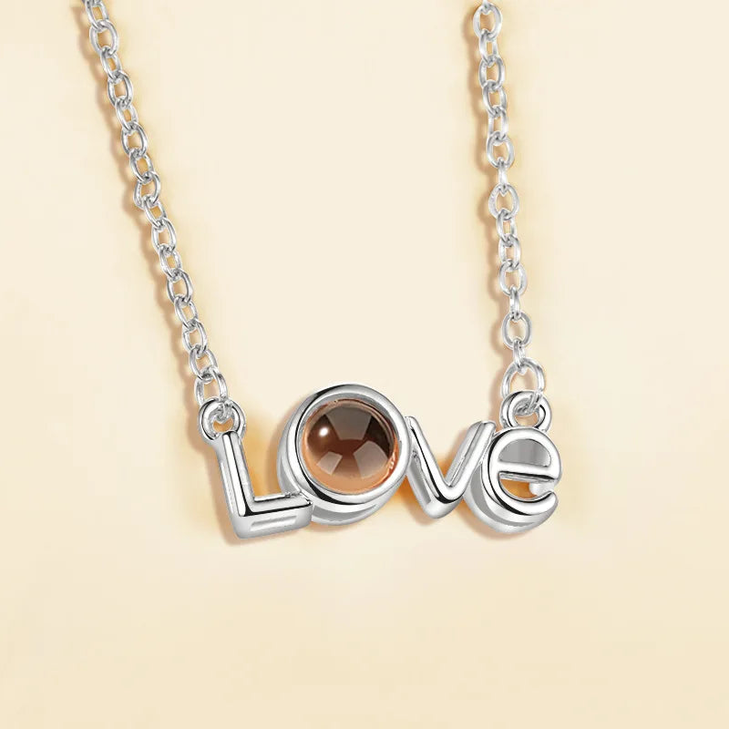 100 Languages "I Love You" Pendant Necklace - Trendy Geometric Jewelry for Couples Silver-11
