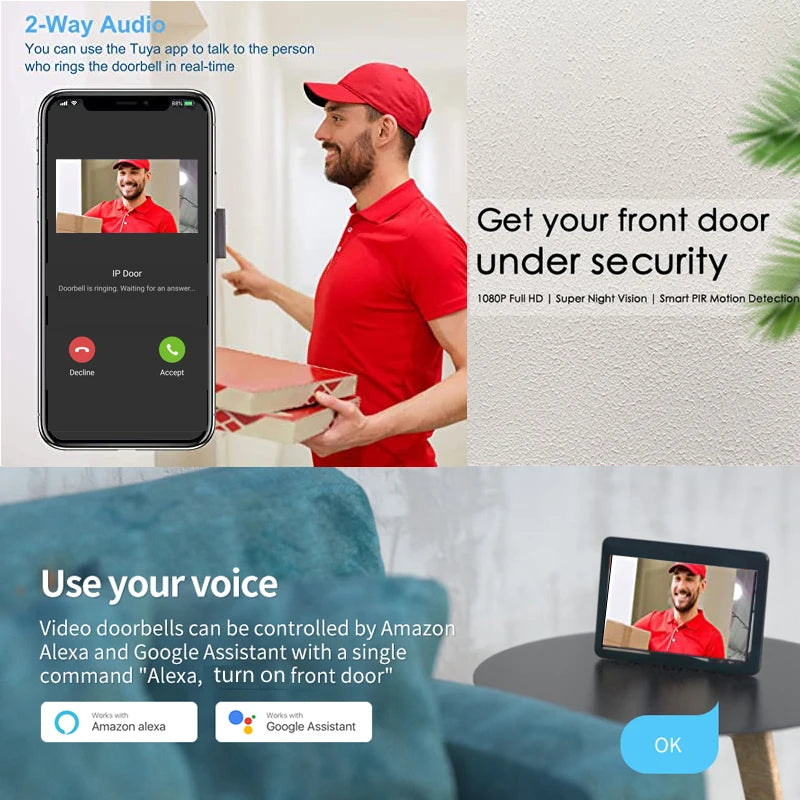 Tuya App 2.4G Wifi 1080P Video Doorbell &ndash; Remote Unlock