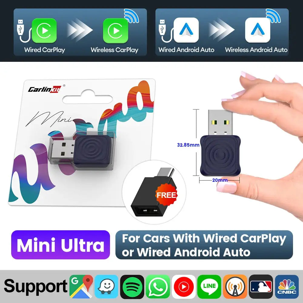 Carlinkit 2 In 1 Wireless CarPlay And Android Auto Adapter Mini Ultra