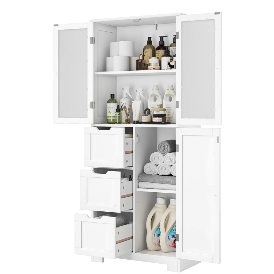 Vit Badrumsskåp Med 3 Dörrar 3 Lådor Modern MDF