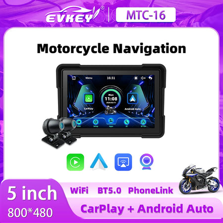 EVKEY Navigation Motorcycle 5 Inch Wireless Carplay Display Screen &ndash; Wireless Android Auto Monitor