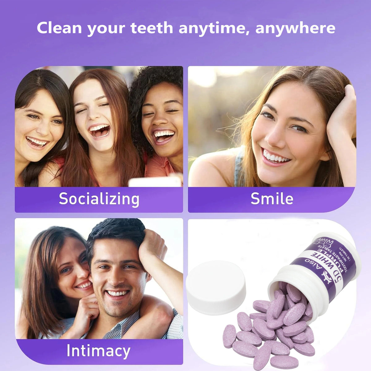 5D Travel Purple Whitening Toothpaste Chewable Tablets &ndash; Convenient Oral Care for On-the-Go Freshness