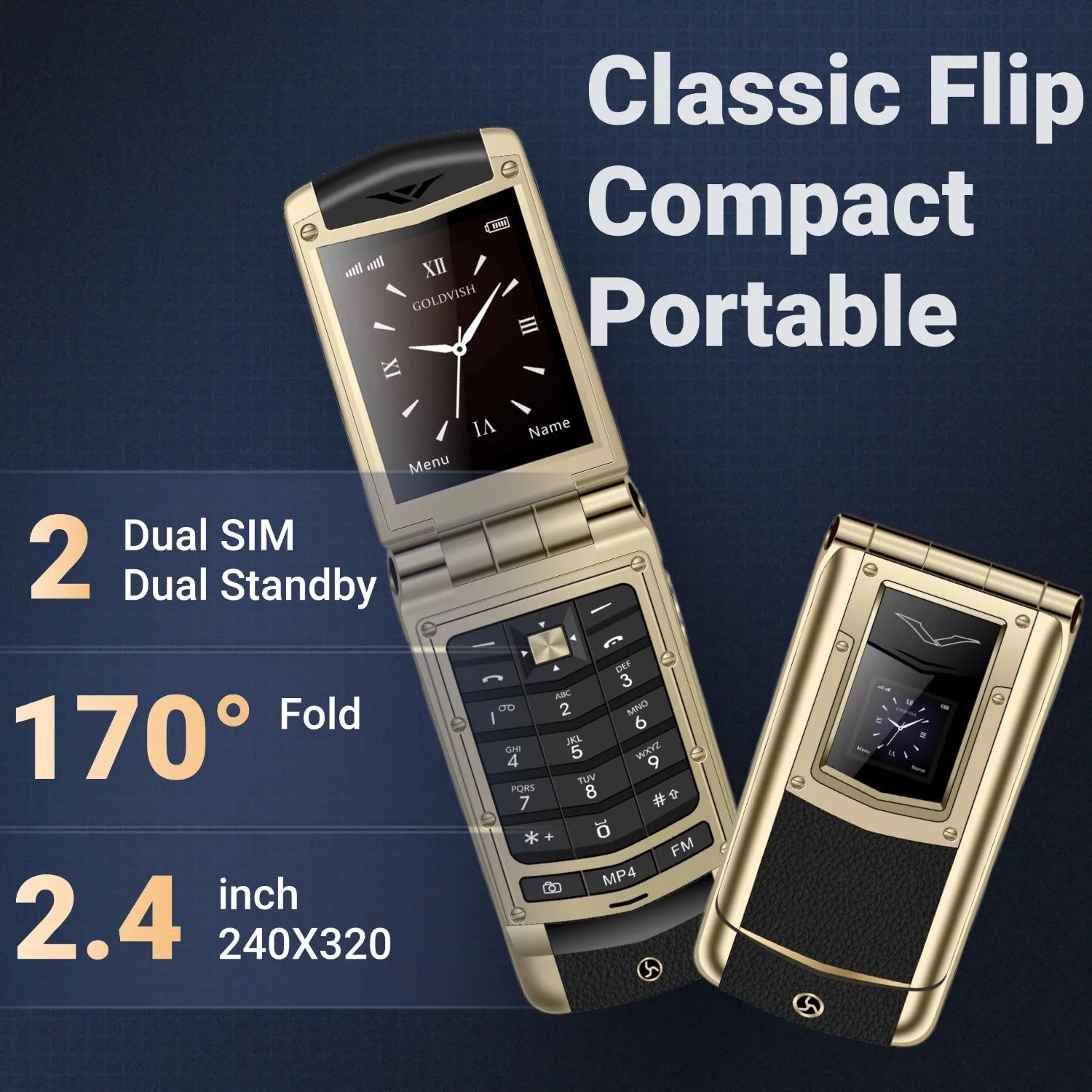 Luxury Metal Flip Phone For Men &ndash; Big Button Dual Screen