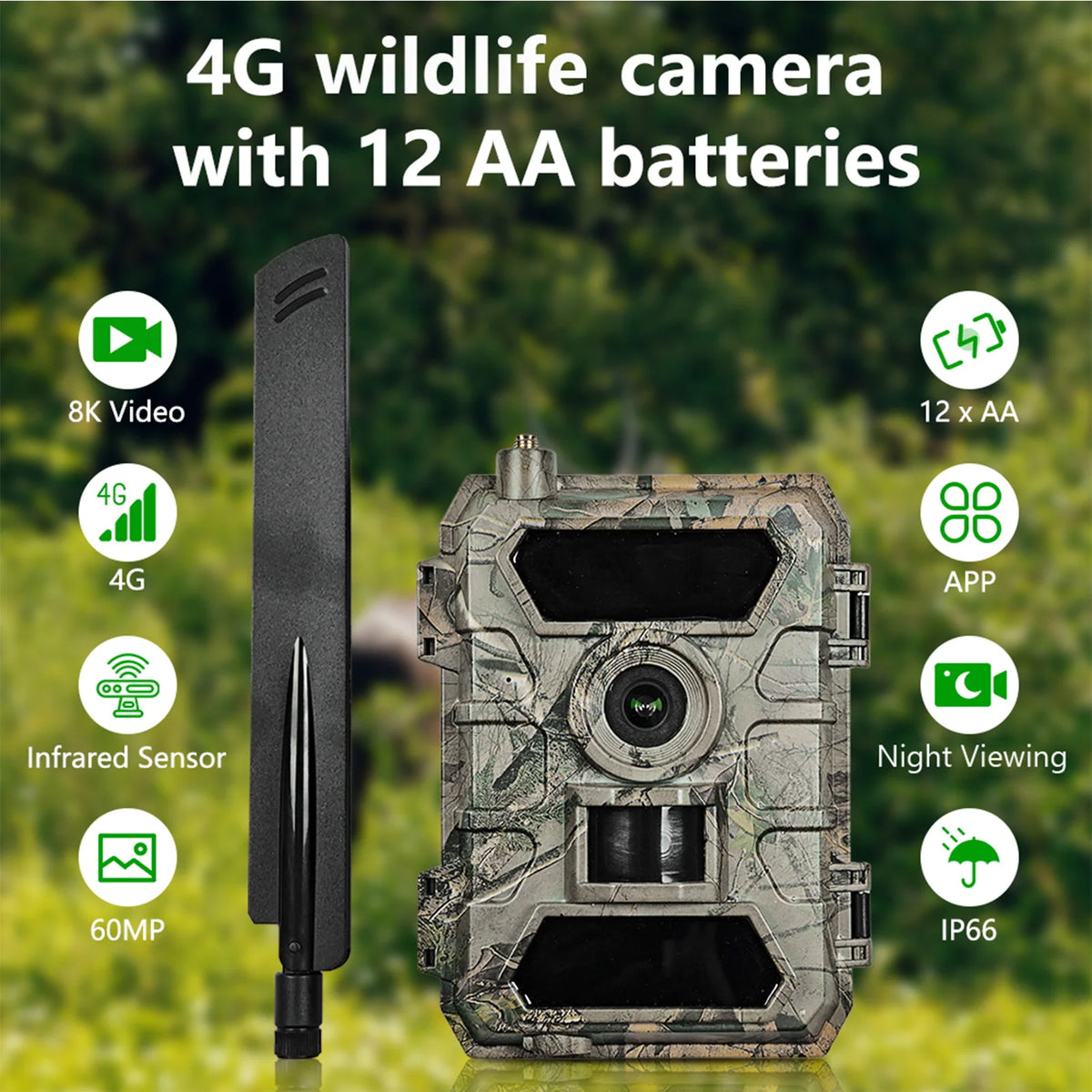 4G Wildlife Camera 8K 60MP IP66 - Night Vision Real Time