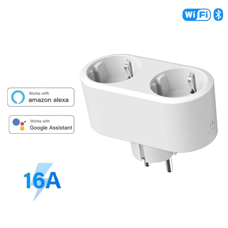 Tuya WiFi Smart Dual Plug Socket 16A 20A - Power Monitoring Beige / WiFi 16A / 1|EU|110-240V