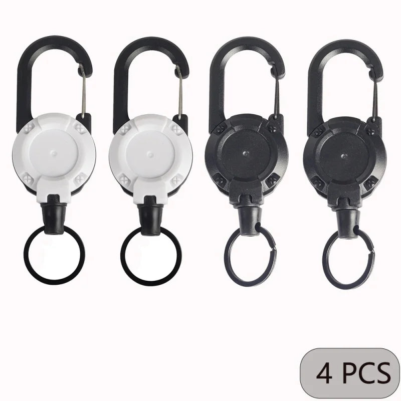 Outdoor Retractable Keychain with Heavy Duty Carabiner &ndash; 2/4/8pcs Badge Holder Reel 4Pcs Black and white
