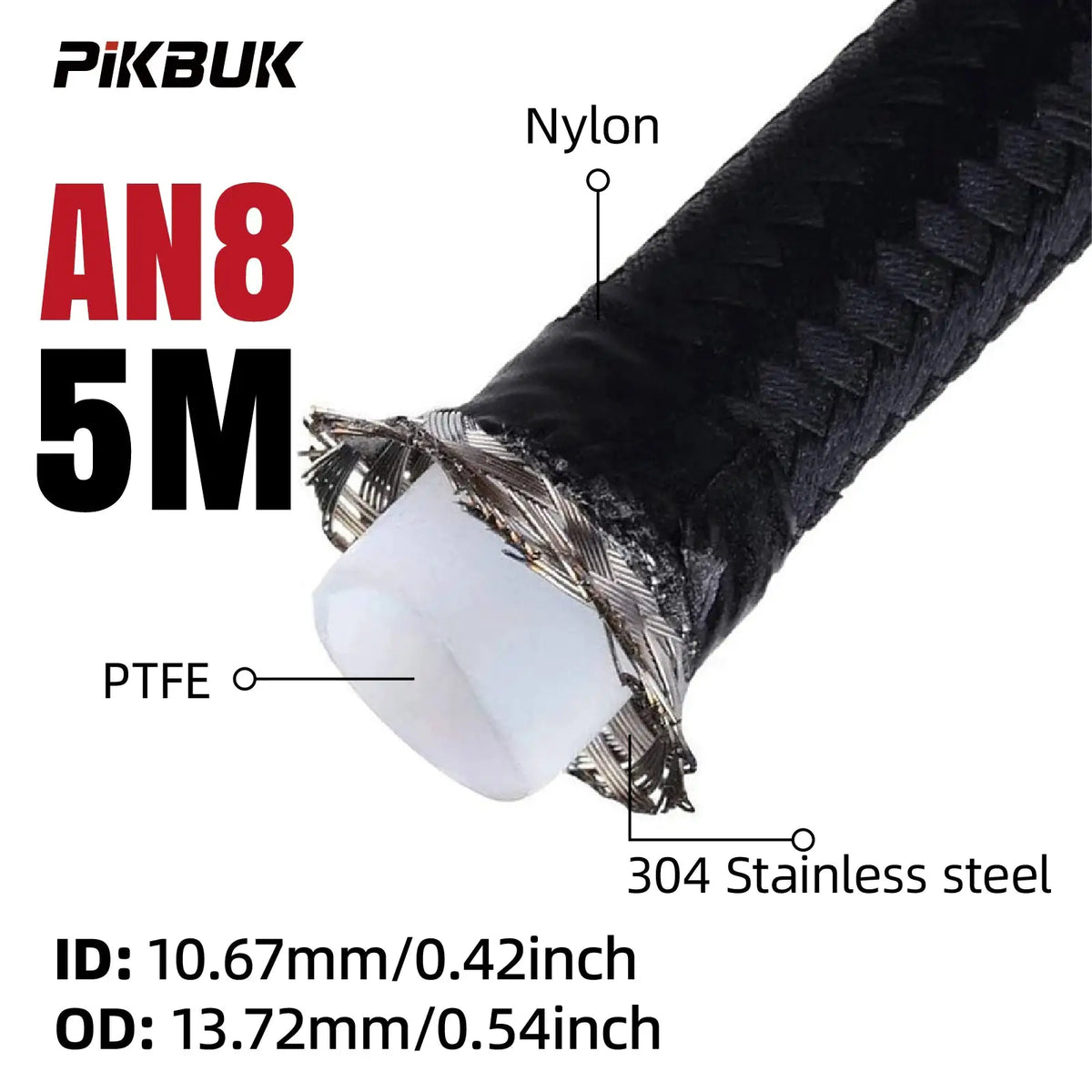1M/2M/3M/5M AN4 AN6 AN8 AN10 Universal E85 Fuel Hose Oil Gas Cooler Line Pipe Tube Inside PTFE Nylon Stainless Steel Braided by InterCyprus Trading Ltd