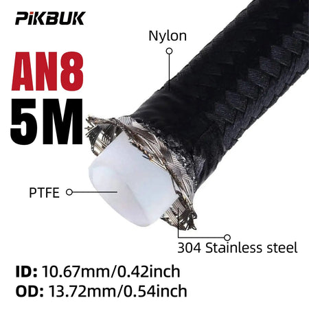 1M/2M/3M/5M AN4 AN6 AN8 AN10 Universal E85 Fuel Hose Oil Gas Cooler Line Pipe Tube Inside PTFE Nylon Stainless Steel Braided by InterCyprus Trading Ltd