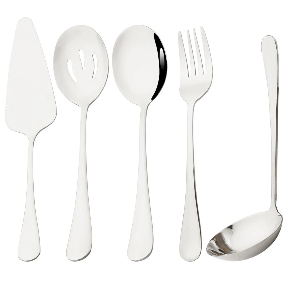 KNGZI 5/7Pcs Serving Utensils Set &ndash; Eco-Friendly Stainless Steel Design 5pcs Silver