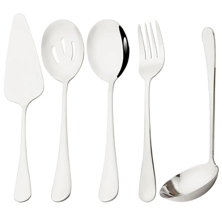 KNGZI 5/7Pcs Serving Utensils Set &ndash; Eco-Friendly Stainless Steel Design 5pcs Silver