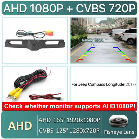 1080P AHD 170 Degree Rear View Camera for Jeep Compass 2017-2019 with Dynamic Trajectory Trunk Handle Fit with Android Units by InterCyprus Trading Ltd