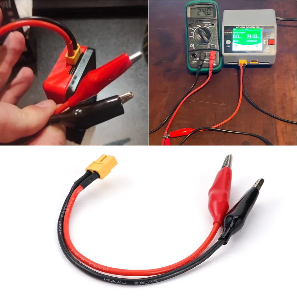 XT60 Connector Cable With RC Alligator Clips For SKYRC NC2500 Pro, 14AWG, 20cm