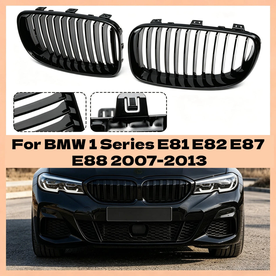 Grile rinichi frontale pentru BMW Seria 1 E81 E82 E87 E88, negru lucios