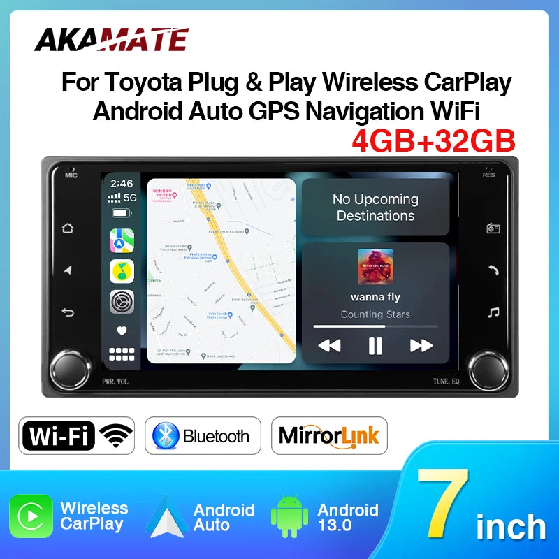 Toyota 7 Inch Universal Car Radio &ndash; Wireless CarPlay 4G 32G / None