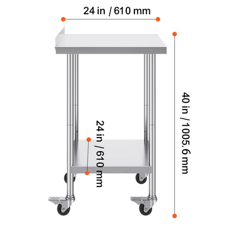 Stainless Steel Work Table With Casters Heavy Duty 24x60 24 x 24 in / spain