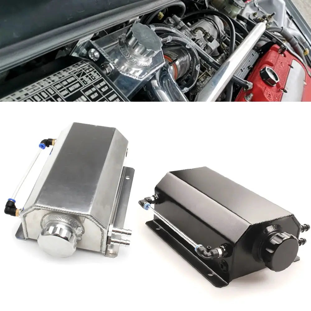 Universal Aluminum Alloy Engine Coolant Radiator Overflow Tank 1000ml/2000ml Square Overflow Tank 1L/2L With Drain Plug by InterCyprus Trading Ltd