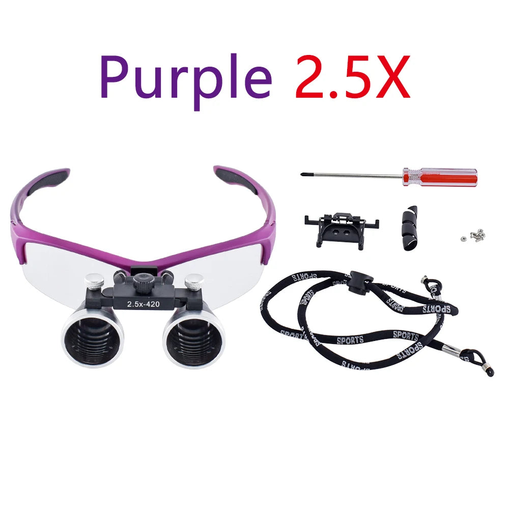 DY-101 Dental Loupe - Dual Magnification 2.5X or 3.5X Purple 2.5X