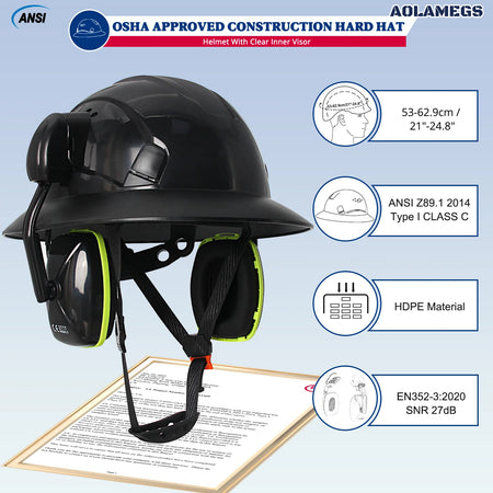 AQM0251 &ndash; CE Full Brim Safety Helmet With Earmuffs Plus