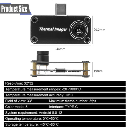 Compact Infrared Thermal Imager with Type-C for OTG APP - Temperature Range: -20u2103 to 1000u2103, 320x240 Thermal Pixels, Handheld Design