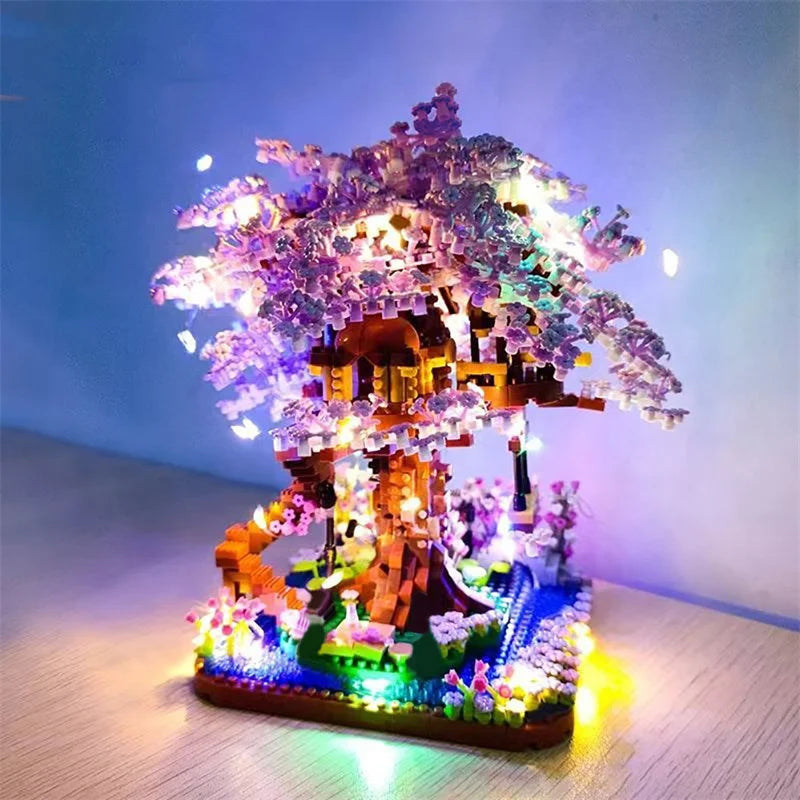 Mini Sakura Tree Building Blocks Set &ndash; Romantic Cherry Blossom Ornament purple with light