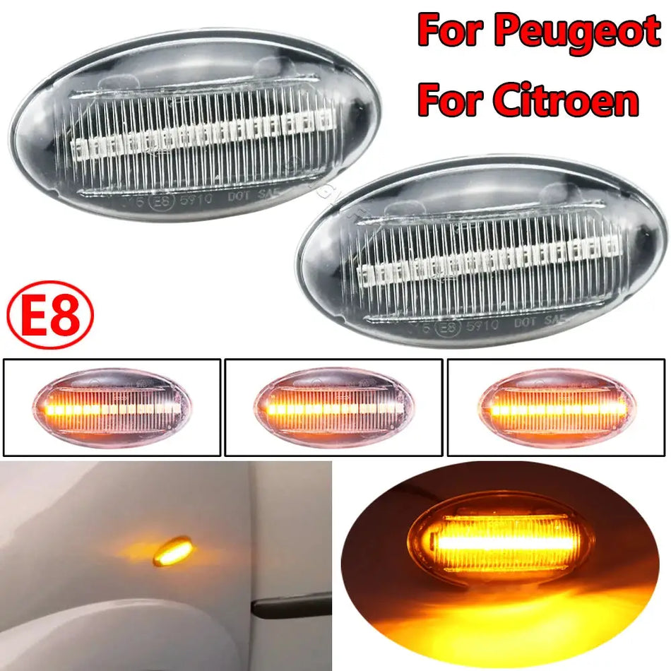 2x LED Dynamic Turn Signal Side Marker Light Sequential Blinker Lamp For Peugeot 307 206 407 107 607 For Citroen C1 C2 C3 C5 by InterCyprus Trading Ltd