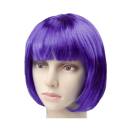 Vibrant Short Bob Wig with Bangs - Heat Resistant Synthetic Hair for Cosplay and Daily Wear Purple