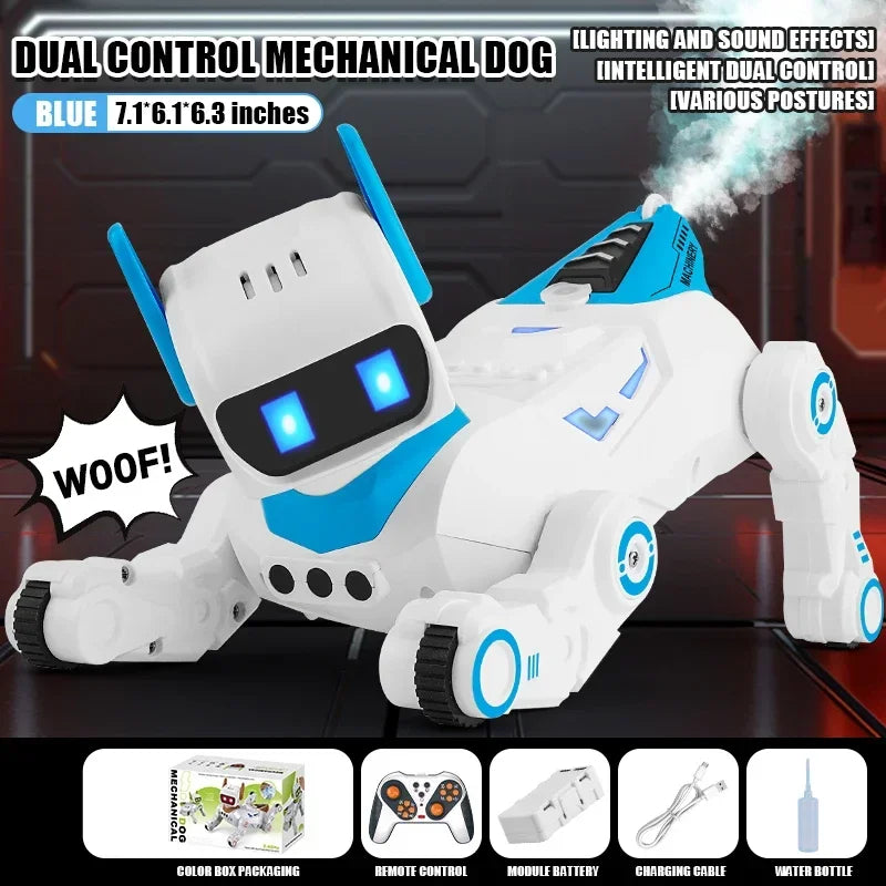 Four Wheel Remote Control Robot Dog &ndash; Light Sound Spray Single RC-blue