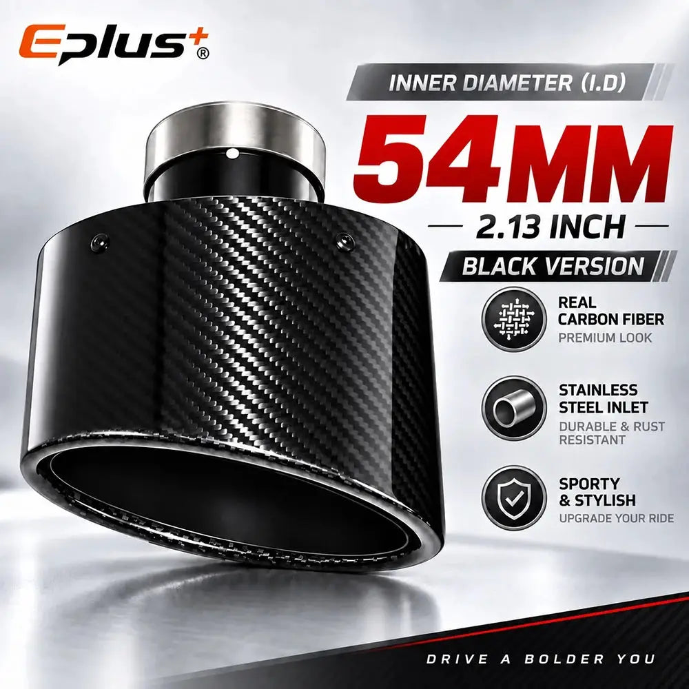 Glossy Oval Carbon Fiber Universal Car Exhaust Muffler Tip Exhaust Pipe Nozzle Decoration Stainless Silver&Black Left and Right by InterCyprus Trading Ltd