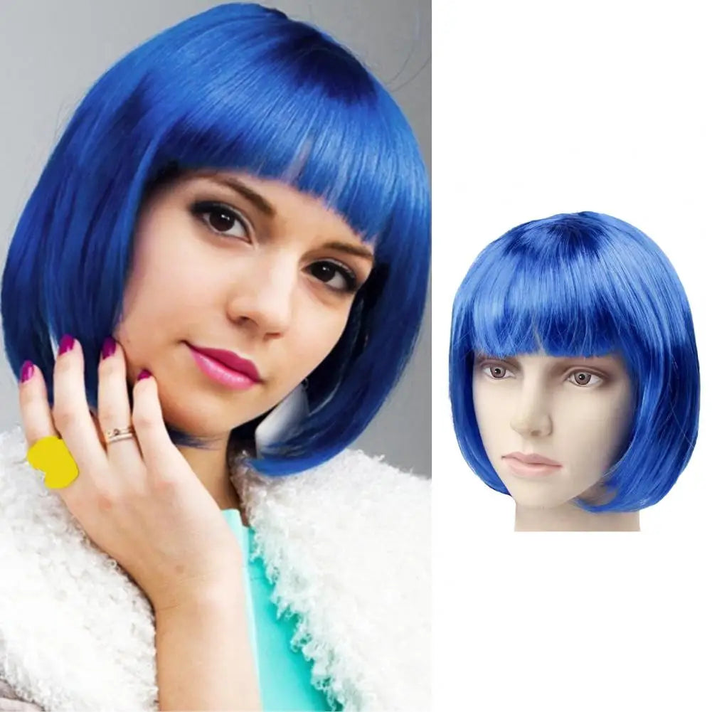 Vibrant Short Bob Wig with Bangs - Heat Resistant Synthetic Hair for Cosplay and Daily Wear
