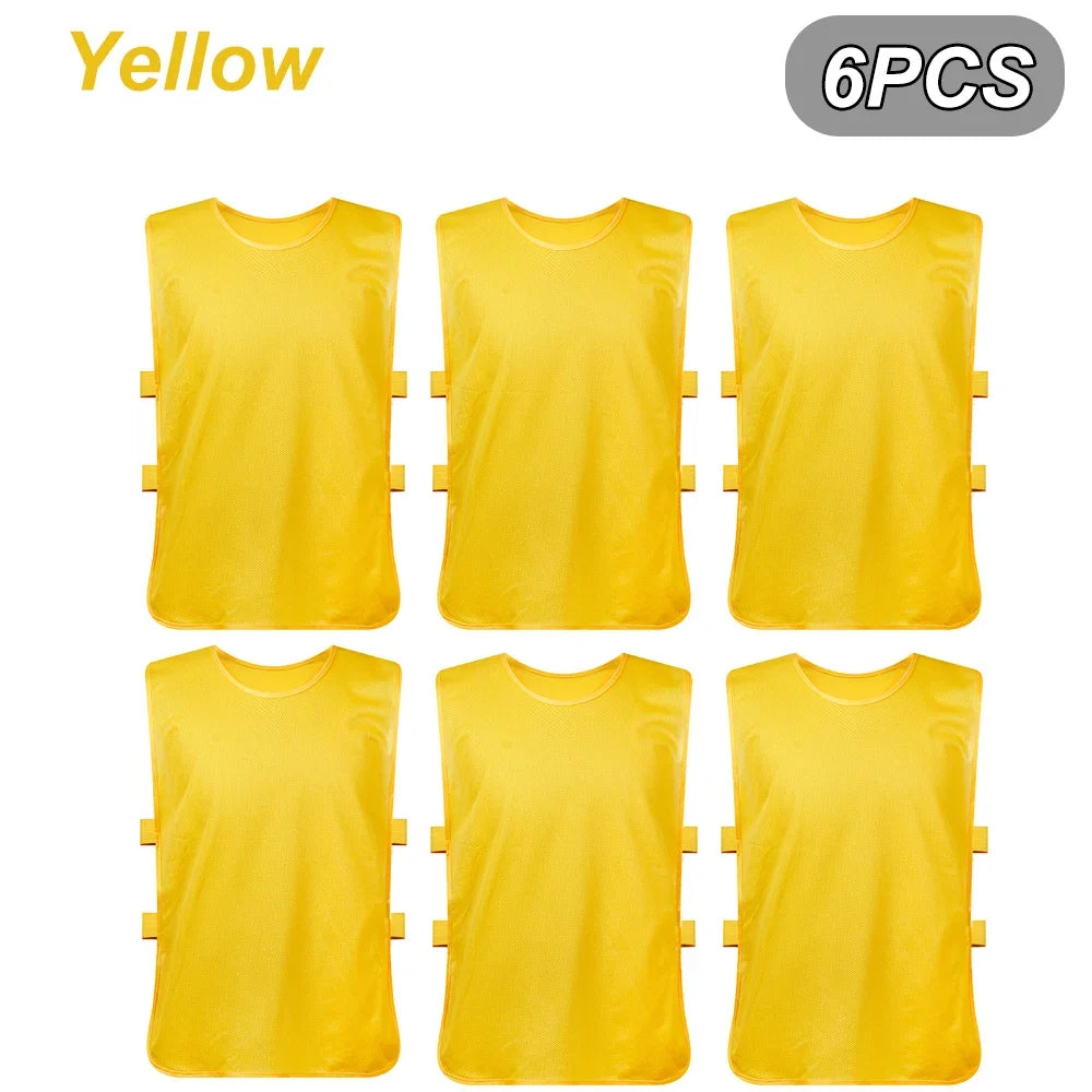 Breathable Soccer Training Vests for Kids and Adults - 6 Pack Yellow / Kids 115-145cm