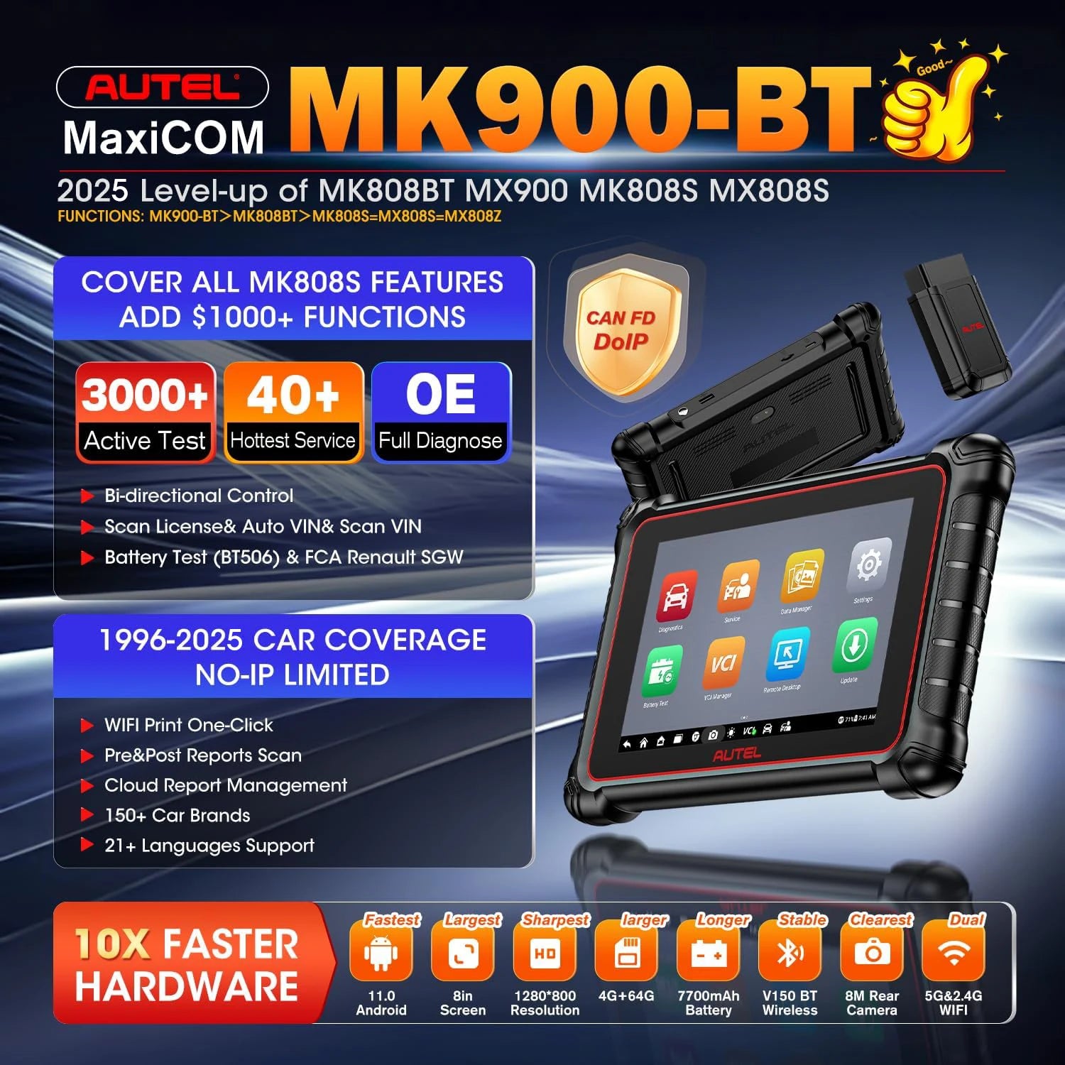 Autel MaxiCOM MK900BT &ndash; Bidirectional Diagnostic CAN DOIP