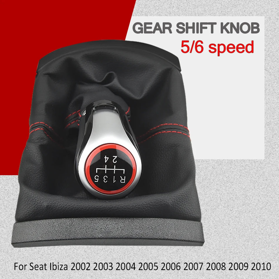 Gear Shift Knob 5 Speed ABS with PU Leather for Seat Ibiza 2002-2010