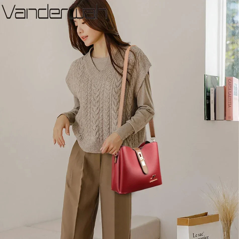 Genuine Leather Shoulder Bag for Women, Luxury Designer Handbag with Multiple Pockets and Soft Finish