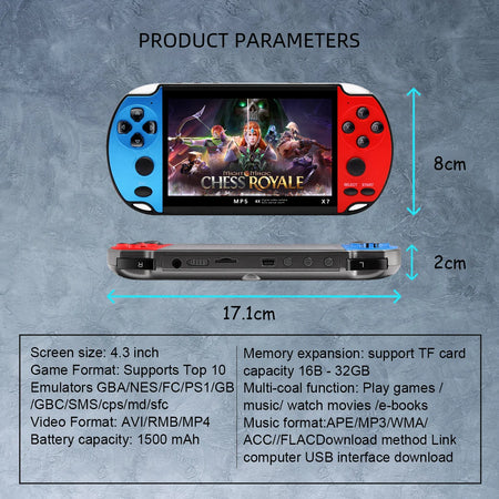 GAMINJA X7 Handheld Game Console with 10,000 Built-in Games and 4.3-Inch IPS Screen